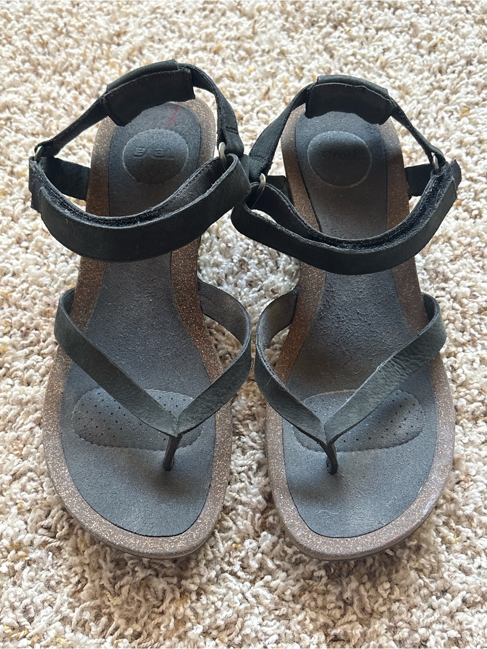 Teva Mahonia Wedge Thong Leather Ankle Strap Sandals Women’s Sz 8 Black